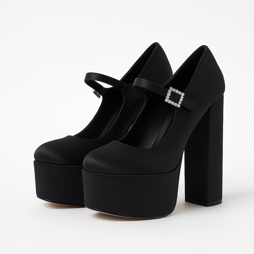 Lisa Vicky Black Satin Platform Heels - NIB - Size 7.5